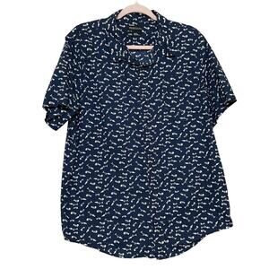 Public Opinion Mens XXL Blue Short Sleeve Fish Bones Button Up Shirt 100% Cotton